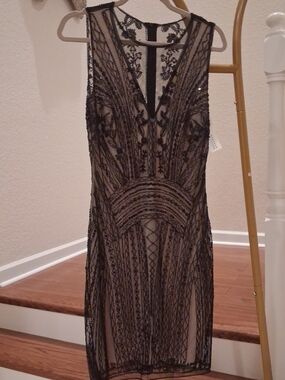 Sheer Black Beaded Sleeveless Cocktail Dress